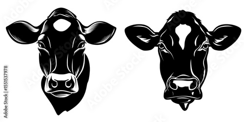 The illustration features a modern black calf, highlighting various farm animals, all isolated on a clean white background with a frontal view of the calf's head
