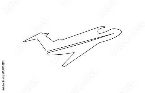 Small plane taking off in continuous line art drawing style, Small plane taking off in continuous line art drawing style, One continuous line drawing of airport icon.