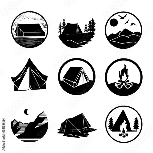 Set of camping logos and badges templates with modern design elements and silhouettes