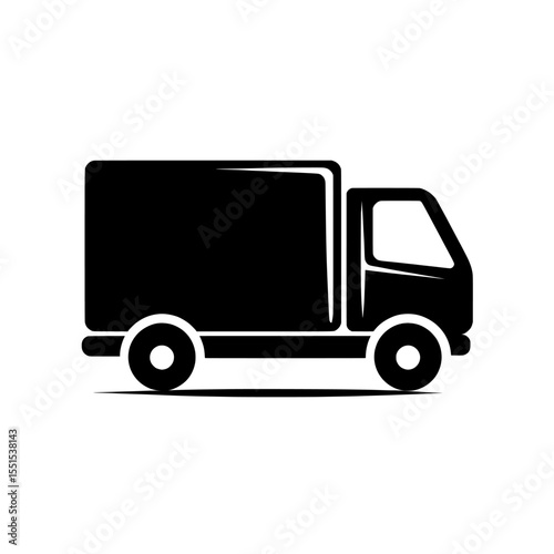 A black line web sign depicting a delivery truck icon in modern flat style, isolated on white