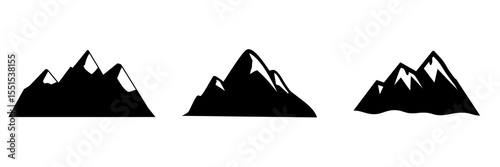 A modern flat illustration features mountain shapes in silhouette, set against a white background in a horizontal layout