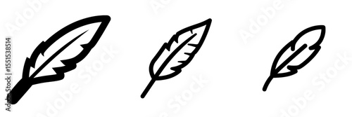 The icon of a feather editable stroke outline is depicted in a flat modern style isolated on white with pixel perfection at 64 x
