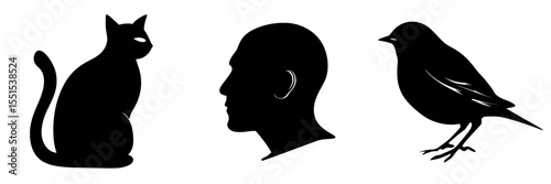 A modern black silhouette illustration is isolated on a white background and serves as a design element