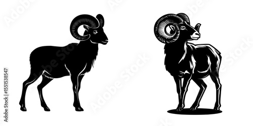 The illustration features a ram in a side view stance, represented by a black silhouette at full maturity, on a clean white background
