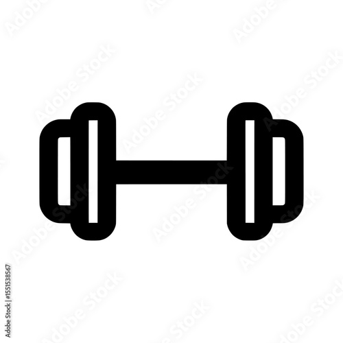 This icon of a dumbbell is a flat, modern illustration with an editable outline and stroke, isolated on a white background and carefully crafted to be pixel perfect at a resolution of 64 by
