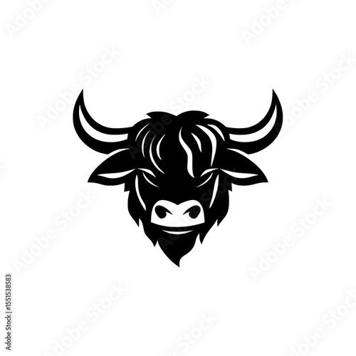 Farm animal logos or icons can feature a modern illustration of a Highland cow's head set against a white background