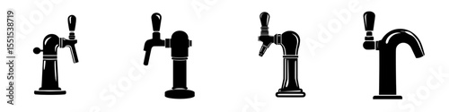 Modern illustration on a white background featuring the front view of a beer tap with a handle, an element of a beer pump, in silhouette form
