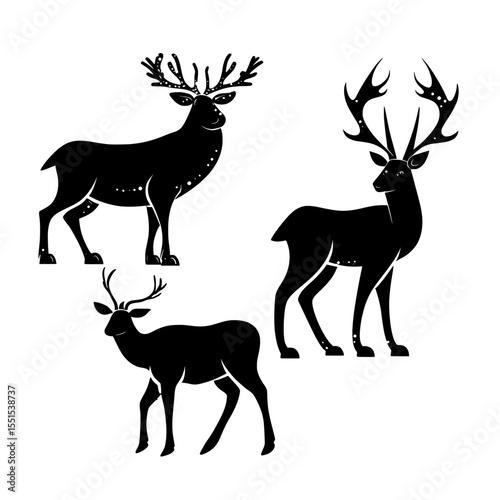 A modern illustration of beautiful deer silhouettes on a white background, perfect for winter decor and holiday postcards