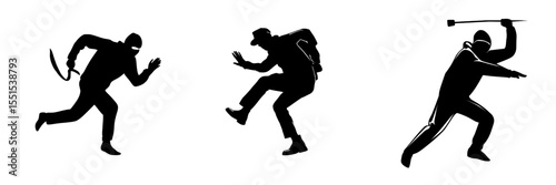 A silhouette of a modern robber in action set against a white background, symbolizing a social criminal