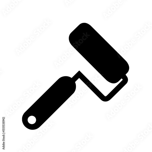 The icon of a black paint roller is isolated on a white background and offered in EPS