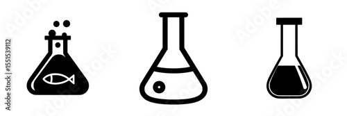 The ‘ofvs113 OutlineFilledVectorSign ofvs' is represented by a flask modern icon, isolated and transparent, symbolizing chemistry and laboratory elements with a black outline and filled version,