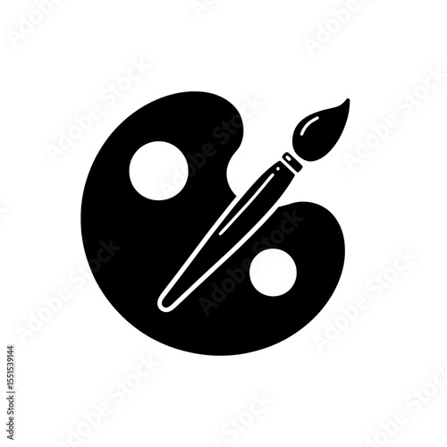 The modern icon of a paintbrush and painter's palette is featured on a white background in eps