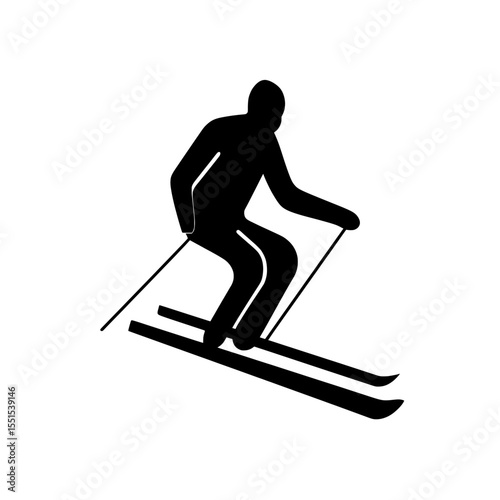 A contemporary outline of a skier during winter is depicted, with the ski silhouette presented in a modern style against a white backdrop