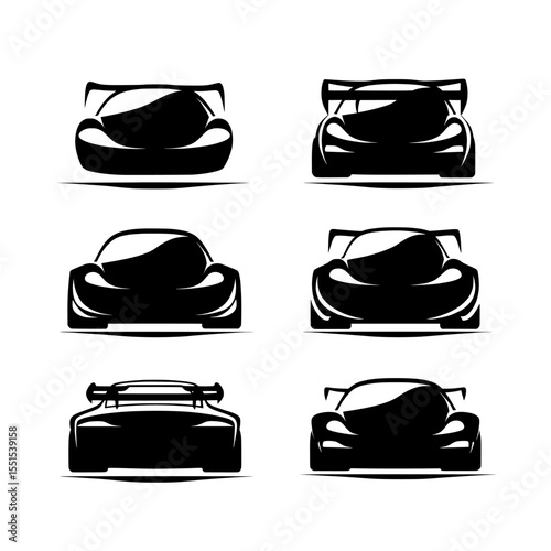 Motor vehicle silhouette emblems and sports car logo icon sets are part of a collection of modern illustrations used for auto garage dealership brand identity design elements
