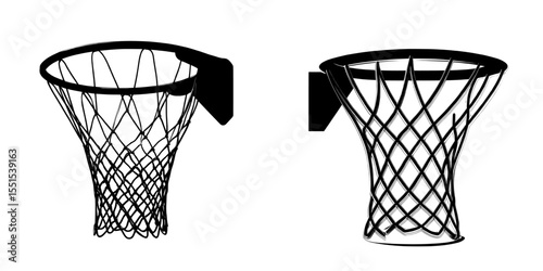 A white background features an illustration of a basketball net, hoop, and goal