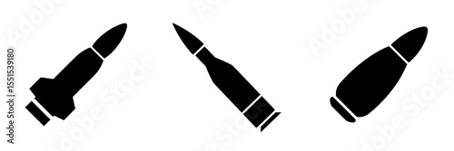 Flying bullet icon, an attribute of war and hostilities, symbolizing firearm, shot, or army, as an isolated modern illustration on white background