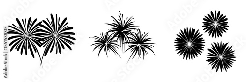 Illustration of fireworks isolated on a white background, representing a modern festive atmosphere