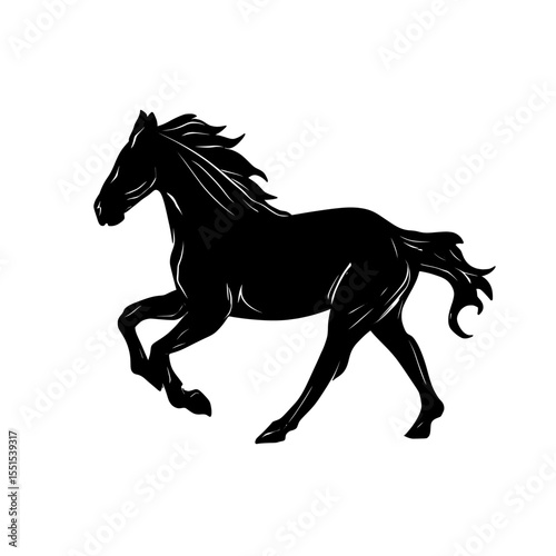 The design includes a set of silhouettes of wild horses with exceptional detail, isolated on a white backdrop