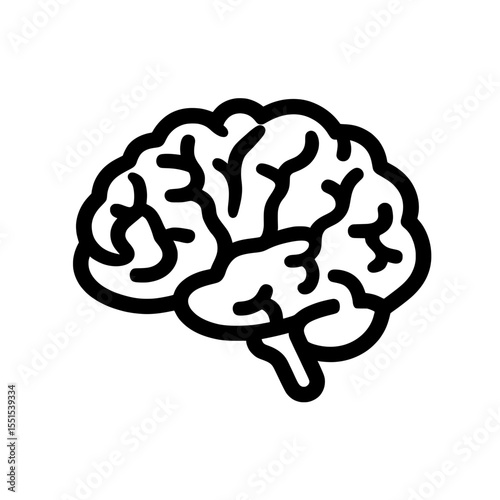 A modern illustration featuring a human brain line icon set against a white background with an editable stroke