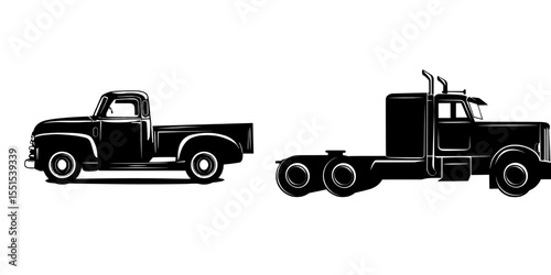 An old American truck is showcased alone on a white backdrop from the side, perfect for the old truck car sector, with modern illustrations accessible in EPS