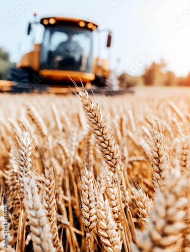 Agricultural machinery harvesting wheat