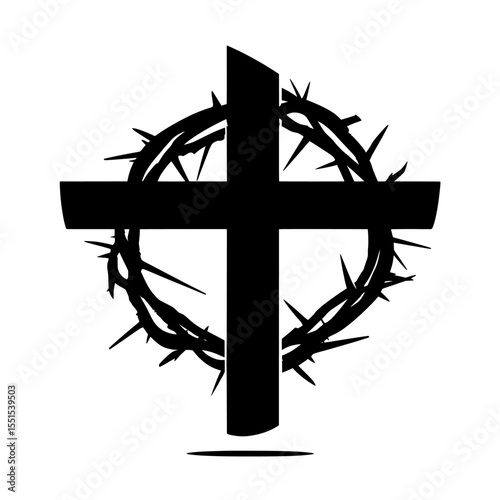 Black silhouette of Crown of thorns icon isolated on white, a modern Easter illustration for Good Friday’ becomes ‘Good Friday Easter illustration in modern style, featuring Crown of thorns symbol as