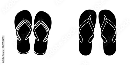 A pair of flip-flop sandals is represented by a fashion icon, symbolizing footwear in a modern illustration isolated on a white background