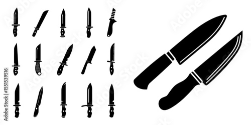 Icon of a black knife. Extensive set of icons depicting various knives against a white background. Modern illustration style.’ becomes ‘Modern illustration of a black knife icon. Comprehensive set of