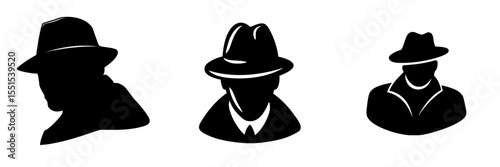 The modern silhouette of a mafia member and a detective are both isolated on a white background