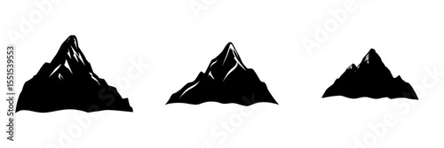 Modern logo illustration featuring a black silhouette of mountain peaks set against a white background for outdoor adventure and travel