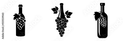 Vine label bottle grape modern 10 eps flat style on a white background isolated