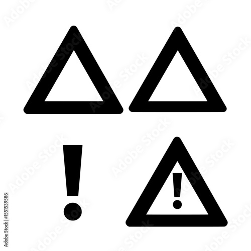 A collection of warning signs and symbols, including caution and danger icons, exclamation marks, and attention symbols, are set against a transparent background in a modern illustration style