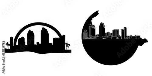 The silhouette of San Diego city is isolated on a white background