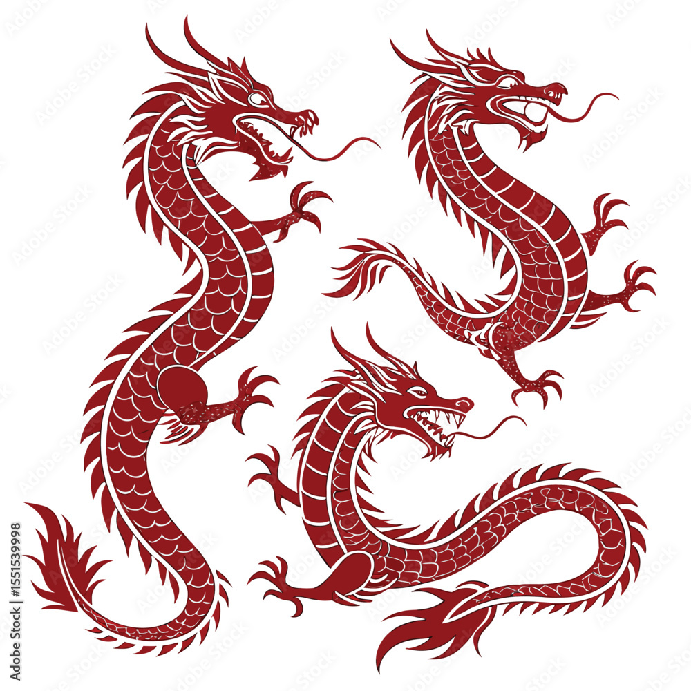 Fototapeta premium Red Dragon Collection with Various Poses and Wing Designs