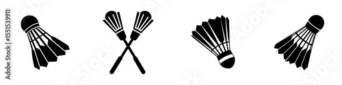 Iconic symbol of modern badminton shuttlecock, two-tone design set against black and white background in EPS 10 format