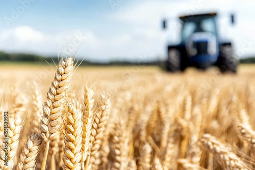 Agricultural machinery harvesting wheat
