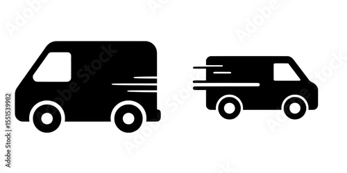 Quick parcel shipping is represented by a fast delivery icon, an express delivery modern set, and a van courier isolated on a white background