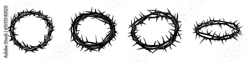 A modern hand-drawn illustration of a crown of thorns set against a white background