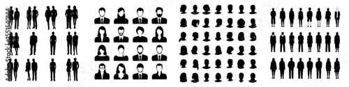 A modern set of diverse men and women in detailed silhouette form isolated on a white background, as depicted in a modern illustration