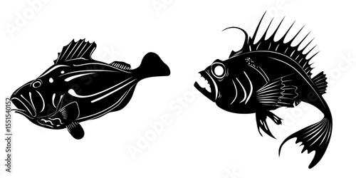 The image features a modern, hand-drawn outline of an angler fish, standing alone on a white background