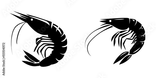 A shrimp is the focal point of this logo, set against a white background with isolated shrimp and prawns