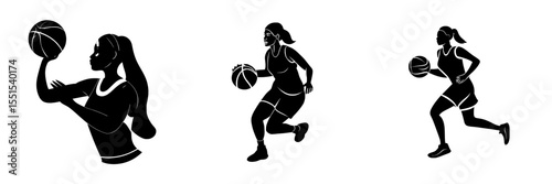 A black female athlete is shown playing a sport, specifically basketball, with the ball in her hands, dressed in a professional uniform, and captured in a dynamic movement
