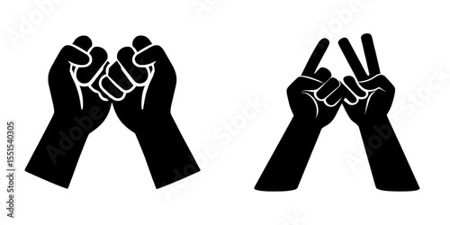 The concept of friendship and love is depicted through a modern flat graphic illustration of two hands touching in a gesture of high five, fist bump, or peace sign, set against a white background
