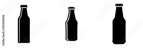 Modern illustration of a black and white flat icon, isolated on a white background, depicting a blank label in the shape of an aluminum bottle cap, viewed from the top, symbolizing a soda or beer
