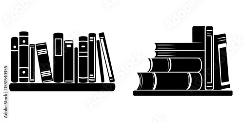The illustration features modern books arranged on a shelf, isolated on a plain white background