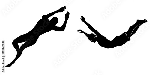 The silhouette of a swimmer is showcased in a bundle of modern art set against a white background