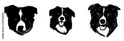 Modern illustration of an Australian Shepherd dog breed head, presented as a hand-drawn black doodle on a white background, creating a pet portrait