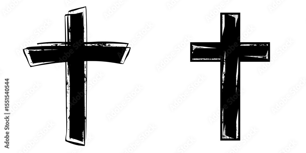 Black and white cross clipart, including an ash cross for use on Ash Wednesday cards, posters, banners, and posts, symbolizing lent and wishes, featuring a grunge christian cross, church clipart,