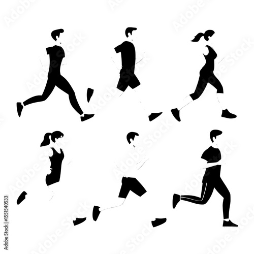 The image features joggers jogging and active runners in sportswear, highlighting healthy individuals during a cardio workout in a modern illustration