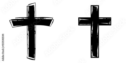 Black and white cross clipart, including an ash cross for use on Ash Wednesday cards, posters, banners, and posts, symbolizing lent and wishes, featuring a grunge christian cross, church clipart,
